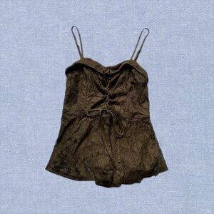 Express Lace Tie Y2K Long Tank Size XS in Brown